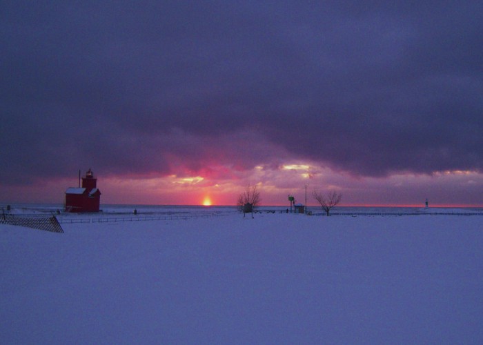 The Sun going down under Lake Michigan snow bands.